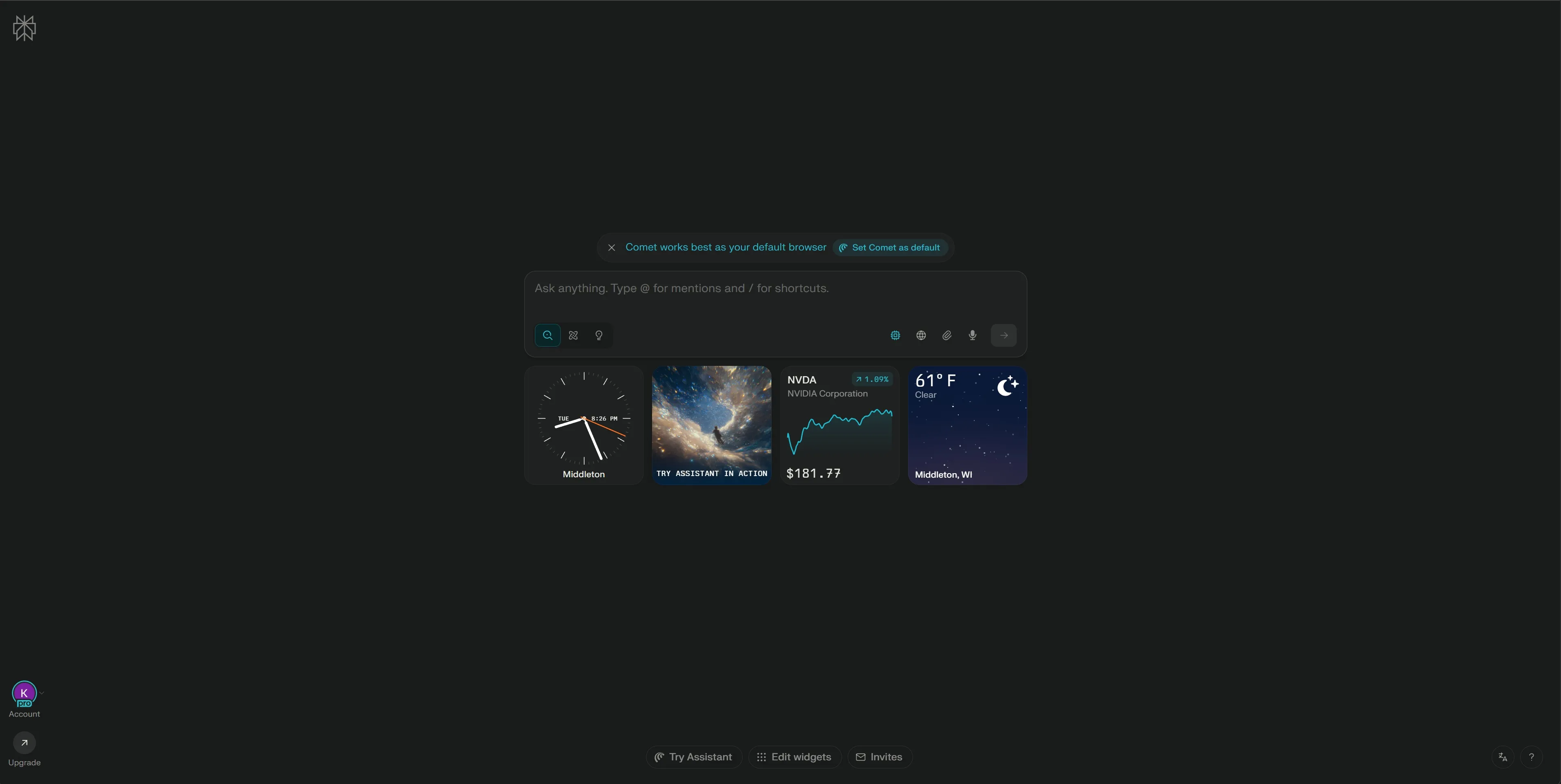 Comet browser new tab