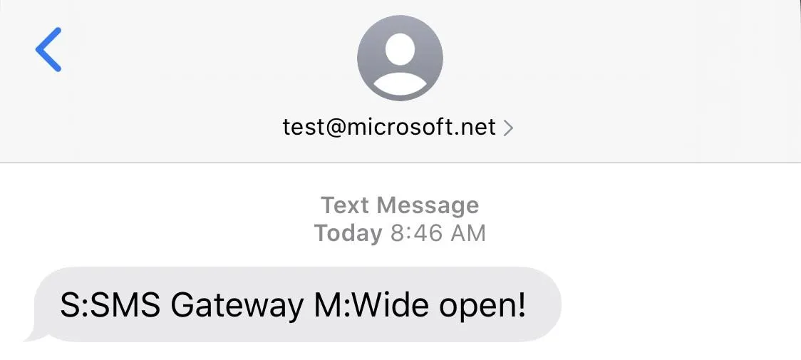 Text message sent via gateway